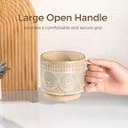 GBhome 12OZ Stackable Coffee Mugs, Ceramic Coffee Mugs with Texture Patterns for Man,Woman,Dad,Mom, Modern Coffee Mugs Set of 4 for Latte/Cappuccino/Cocoa. Dishwasher&Microwave Safe