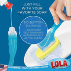 LOLA Soap Dispenser Dish Brush Wand, Absorbent Sponge Scrubber, No Leaking. Clean Dishes, Sinks and Cookware, 1 Brush w/Head