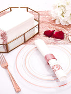 DaYammi 350Pcs Rose Gold Dinnerware Set Include: 50 Dinner Plates 10.25’’,50 Dessert Plates 7.5’’,50 Rose Gold Cutlery,50 Disposable Cups 9 OZ with 50 Napkins for Party