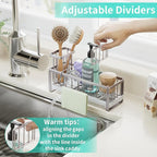 HapiRm Sponge Holder for Kitchen Sink - Self-draining Sink Caddy with Brush Holder and Dishcloth Holder, Stainless Steel Kitchen Organizer for Countertop - Brushed Nickel