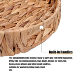 Round Woven Coffee Table Ottoman Tray with Handles - 11.8" x 1.9" Water Hyacinth Wicker Serving Tray, Decorative Storage Basket for Home & Kitchen.