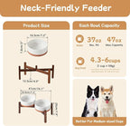 Havniva Ceramic 7.3inch Raised Double Dog Bowls Set with Acacia Wood Stand, Food & Water Bowls for Medium Breed Dogs, Weighted Pet Dishes(41oz, Vanilla White)