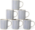Ceramic Mugs Set of 6, Modern 17oz Coffee Mugs, Stackable Coffee Cups with Handpainted Blue Stripe Pattern, Dishwasher and Microwave Safe Mugs for Home & Office