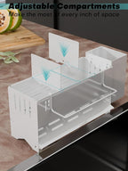 Kitchen Sink Caddy Organizer, Sponge Holder for Kitchen Sink with Upgraded Extra-Wide Drain Board, Efficient Drainage, Stainless Steel with Rust-Resistant Coating