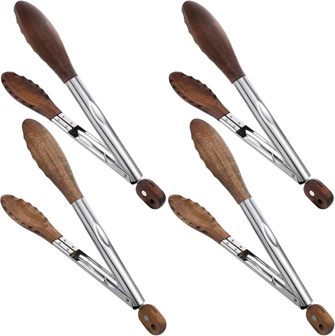 4Pcs Wooden Kitchen Tongs for Cooking Wooden Utensil Set Nonstick Kitchen Salad Tongs with Wood Tips Wood Tong for Serving Food Salads Flipping Burgers Grilling Cooking Tossing Salads