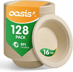 16 oz 128-Pack Compostable Paper Bowls, Disposable Salad & Soup Bowls, Heavy-Duty Bagasse Bowls for Pasta, Chili & Rice, Microwave & Freezer Safe, Eco-Friendly (Natural)
