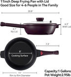TIBORANG 8 in 1 Multipurpose 11 Inch 5 Quart Heat Indicator Nonstick Deep Frying Pan with Glass Lid,Steamed Grid,PFOA-Free,Dishwasher&Oven Safe,Works with All Stovetops (Midnight Purple)