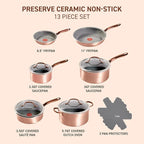 T-fal Preserve Ceramic, Non stick Cookware Set 13-Piece, Oven & Broiler Safe up to 350°F, Includes Stockpot, Saucepans, Frying Pans, Protectors, Pots and Pans, Rose Gold
