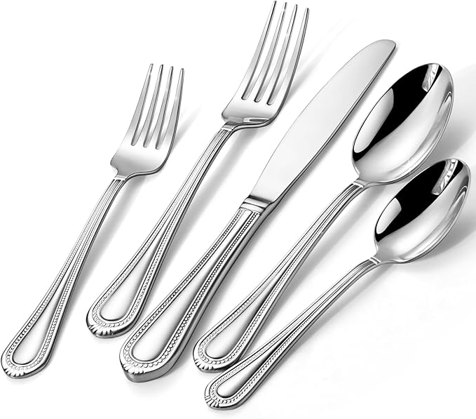 Lazycorner Silverware Set for 4, 20-Piece 18/10 Stainless Steel Flatware Set, Mirror Polished Modern Cutlery Set include Fork Knife Spoon Set(Dishwasher Safe)