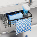 TAILI 4-in-1 Sink Caddy with Strong Suction Cup, Sponge Holder for Kitchen Sink Organizer, Removable, Rustproof, Stainless Steel Holder for Sponge, Brush, Scrubber, Scraper - Black