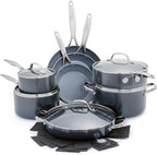 GreenPan Valencia Pro Ceramic Nonstick 16 Piece Cookware Set, Hard Anodized PFAS-Free Pots & Pans, Induction Ready, Compatible on All Cooktops, Dishwasher Safe, Oven Safe to 600F, Gray
