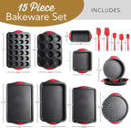 Baking Sheet Set - Cookie Sheet Set with Silicone Handles - Steel Baking Pans Set - Durable Baking Sheets for Oven - BPA Free Cookie Sheets for Baking Nonstick Set - 15 Piece Set, Black