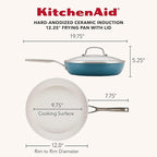 KitchenAid Hard Anodized Ceramic Induction Nonstick Cookware Frying Pan/Skillet with Lid, Dishwasher Safe, 12.25 Inch Non Stick Fry Pan with Stainless Steel Handle - Agave Blue