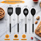 Yoehka Silicone Cooking Utensils Set for Nonstick Cookware, 4Pcs Heat Resistant Kitchen Silicone Spatula and Spoon Set with Stainless Steel Handle, Mixing, Flipping, Turning, Stirring, Black