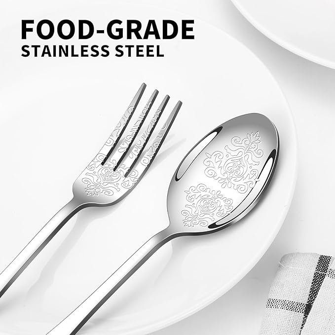 49PCS Silverware Set for 8 with Flatware Drawer Organizer, Stainless Steel Cutlery Set with Steak Knives, Include Spoons and Forks Set, Carving floral patterns, Dishwasher Safe