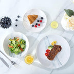 Bestone 12-Piece Round Kitchen Dinnerware Set, Plates, Bowls, Service for 4, Blue and White Marble
