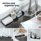 MicoYang Silicone Bathroom Soap Dishes with Drain Spout-Bathroom and Kitchen Sink Organizer,Sponge Holder,Dish Soap Tray,Perfect for Dispenser,Scrubber,Bottle,Cup on Sink or Counter-Black 12"×4"