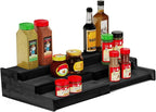 Spice Rack, 3-Tier Expandable Bamboo Spice Rack Organizer for Cabinet - Kitchen, Pantry and Cupboard Storage Organizer-Black