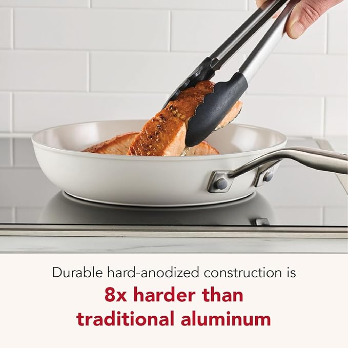 KitchenAid Hard Anodized Ceramic Induction Nonstick Cookware Frying Pan/Skillet, Dishwasher Safe, 10 Inch Non Stick Fry Pan with Stainless Steel Handle - Porcelain White