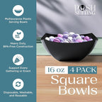 Posh Setting - Black Plastic Serving Bowls (16oz - 4 Pack) Square, Disposable, Salad & Fruit Bowls for Party Table, Candy Containers for Candy Buffet