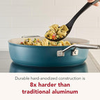 KitchenAid Hard Anodized Ceramic Induction Nonstick Cookware Saute Pan/Jumbo Cooker with Lid and Helper Handle, Dishwasher Safe, 5 Quart Non Stick Sauteuse with Stainless Steel Handles - Agave Blue