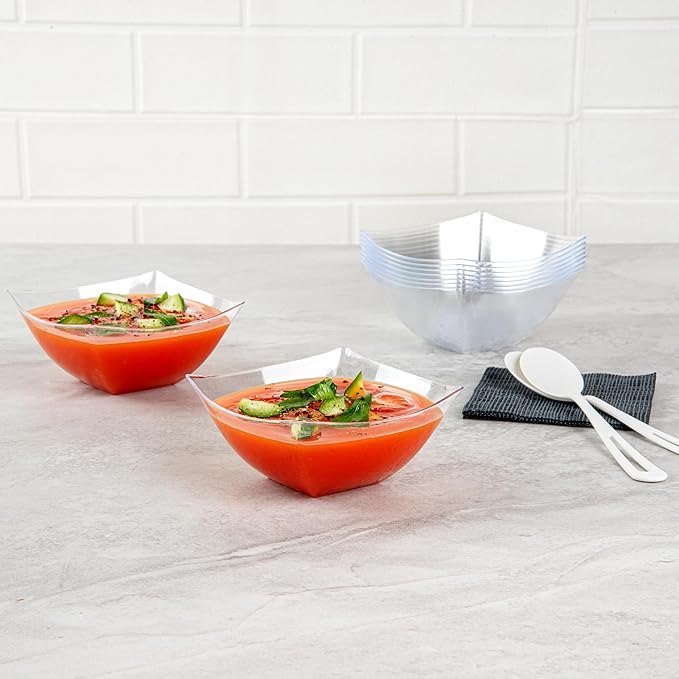 Restaurantware Moderna 8 Ounce Fancy Square Disposable Bowls - Durable Heavy-Duty Clear Plastic for Warm and Cold Foods (Pack of 3)