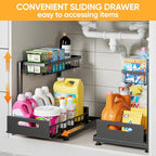 Saydear Under Sink Organizer Storage 2-Tier Premium Metal Pull-Out Kitchen Cabinet Organizer with Sliding Drawer, Height Adjustable, Heavy Duty for Kitchen & Bathroom Organizers 1 Pack Black