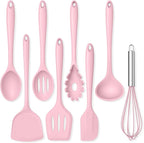 TeamFar 8 PCS Silicone Cooking Utensils - 446°F Heat Resistant Kitchen Silicon Utensils Set, Turner, Spatula, Spoon, Whisk, Kitchen Cooking Gadgets Tools for Nonstick Cookware, Dishwasher Safe-Pink