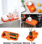 MicoYang Silicone Bathroom Soap Dishes with Drain Spout-Bathroom and Kitchen Sink Organizer,Sponge Holder,Dish Soap Tray,Perfect for Dispenser,Scrubber,Bottle,Cup on Sink or Counter-Orange 9.6"×5.3"
