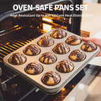 10-Piece Baking Pans Set, Bakeware Sets Nonstick, Baking Set for Oven Cooking, Stackable Carbon Steel Pans Include Cookie Sheets, Muffin Pan, Cake Pan, Pizza Pan, Loaf Pan, Roasting Pan, Gold