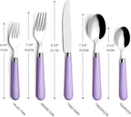 ANNOVA Stainless Steel Colorful Tableware Kitchen Flatware Set Utensils, Includes Dinner Knives, Forks, Spoons, Salad Forks & Dessert Spoons, Modern Rounded Shape (Lilac, 20 Pieces)
