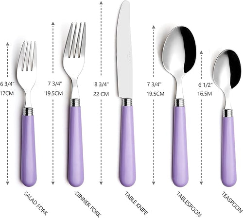 ANNOVA Stainless Steel Colorful Tableware Kitchen Flatware Set Utensils, Includes Dinner Knives, Forks, Spoons, Salad Forks & Dessert Spoons, Modern Rounded Shape (Lilac, 20 Pieces)