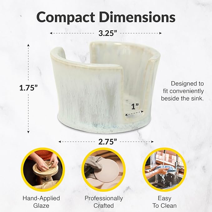 Elevated Lifestyle Ceramic Sponge Holder – Sink Caddy Organizer, Decorative Bathroom and Kitchen Sink Accessories, Allows Sponge to Dry, Ideal Countertop Sponge & Bar Soap Holder - (Marbled White)