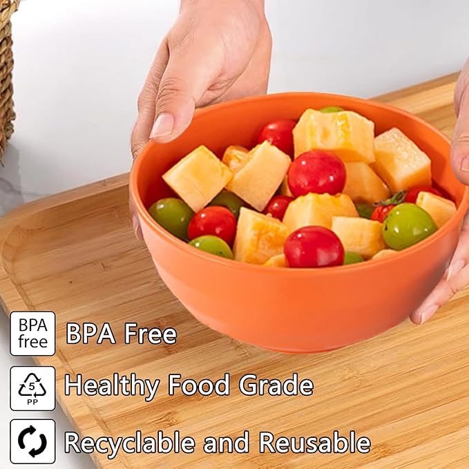 Unbreakable Wheat Straw Cereal Bowls Set of 4, 24 OZ Microwave and Dishwasher Safe Lightweight Soup and Salad Bowl Sets, Reusable Dessert Bowls for Rice, Pasta, Snack, Fruit, BPA Free (Orange)