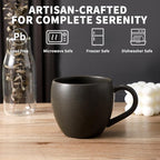 Coffee Mugs Set of 4, Stoneware 18 oz Coffee Mugs for Cappuccino Latte Cocoa and Tea, Ceramic Coffee Cups with Handle,Black Mugs for Housewarming Gifts, Microwave and Dishwasher Safe