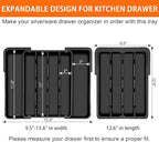 Kitchen Silverware Organizer for Drawer - Expandable Silverware Drawer Organizer Adjustable Utensil Drawer Holder, Flatware Cutlery Tray for Spoons Forks Kitchen Organizers Storage,Black, S
