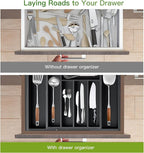 Pipishell Bamboo Expandable Drawer Organizer for Utensils Holder, Adjustable Cutlery Tray, Wood Drawer Dividers Organizer for Silverware, Flatware, Knives in Kitchen, Bedroom, Living Room (Black)