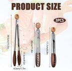 3Pcs Wooden Tongs for Cooking 7" 9" 12" Wooden Salad Tongs Stainless Steel with Hanging Hole and Walnut Wood Tip Wooden Kitchen Tongs, Wooden Tongs for Serving Food BBQ Salad Cooking and Grilling