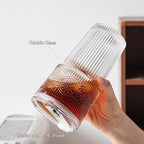 INSETLAN 20oz Ribbed & Floral Glass Tumblers with Lids and Glass Straws, Set of 4 – Iced Coffee Cups, Reusable Drinking Glasses for Water, Smoothies, Tea, and Juice – Perfect for Travel & Daily Use