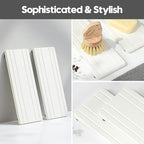 Razborci 2PCS Diatomite Quick Stone Drying Tray Mat for Bathroom & Kitchen Counter, Instant Dry Water Absorbent Drink Bar Coaster,Vanity Sink Caddy Organizer,Dish Soap Sponge Holder, White,9"x3.5"