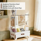 MOUKABAL Sponge Holder for Kitchen Sink, 2-Tier Sink Caddy Organizer with Drain Holes and Hooks, Holds Dishcloth, Sponge & Brushes, Kitchen Countertop Storage for New Home Essentials Off-white