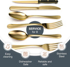 Tribal Cooking 49 Piece Gold Silverware Set - Service for 8 - Stainless Steel Gold Flatware serving set - Cutlery Set - Knives, Fork, and Spoon - Dishwasher Safe - Stunning Polished Finish