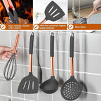 Silicone Cooking Utensil Set, Umite Chef Kitchen Utensils 15pcs Cooking Utensils Set Non-stick Silicone Rose Gold Handle Cooking Tools Whisk Kitchen Tools Set -Grey