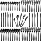 60-Piece Black Silverware Set - Stainless Steel Silverware Set for 12, Includes Forks Spoons and Knives, Utensil Sets for Home Kitchen Restaurant, Dishwasher Safe