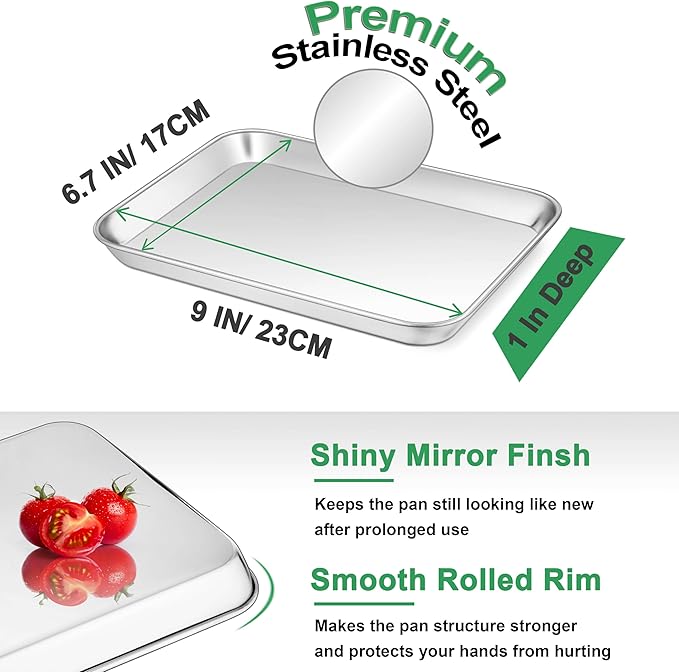 9 Inch Baking Sheet Pan, Joyfair Stainless Steel Cookie Sheet Toaster Oven Tray, Professional Bakeware for Cookie/Bacon/Bread, Rolled Rim & Mirror Finish, Rust Resistant & Dishwasher Safe