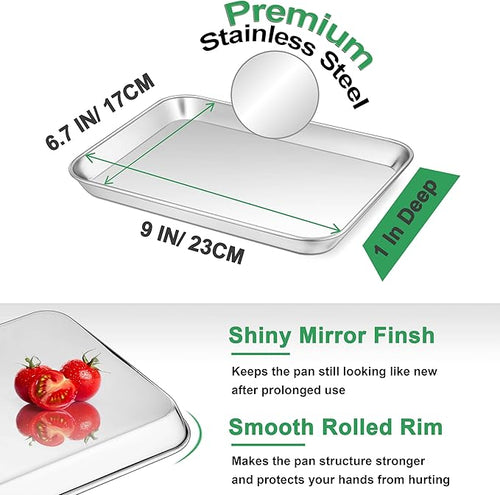 9 Inch Baking Sheet Pan, Joyfair Stainless Steel Cookie Sheet Toaster Oven Tray, Professional Bakeware for Cookie/Bacon/Bread, Rolled Rim & Mirror Finish, Rust Resistant & Dishwasher Safe