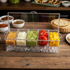 IVYHOME Ice Chilled 5 Compartment Condiment Server Caddy | Fruit Serving Tray | Condiment Pots with 5 Removable Dishes Over 2 Cup Capacity Each and Hinged Lid