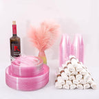 DaYammi 350PCS Rose Gold Glitter Dinnerware Set 50 Guest for Party- 50 Pink Plastic Dinner Plates, 50 Dessert Plates- 50 Per Rolled Napkins with Rose Gold Glitter Cutlery - 50 Cups 9 OZ