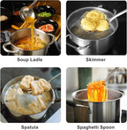 304 Stainless Steel Cooking Utensils Set,6 PCS Metal Cooking Utensils Set,Large Spoon,Spaghetti Spoon,Wok Spatula,Skimmer,Soup Ladle etc(Dishwasher Safe)