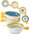 Yeacccng Bohemian French Onion Soup Bowls Set of 4-23 Oz Ceramic Soup Bowls with Handle, 6 Inch Soup Bowl for Kitchen, Oven/Microwave Safe, Lead-Free,Scratch-Resistant